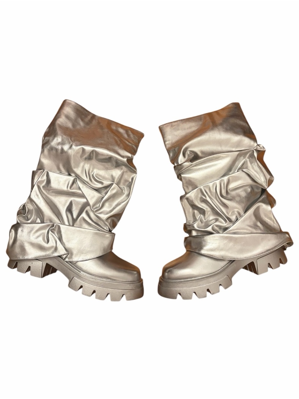 Slouchy Metallic Silver Women's Combat Boots